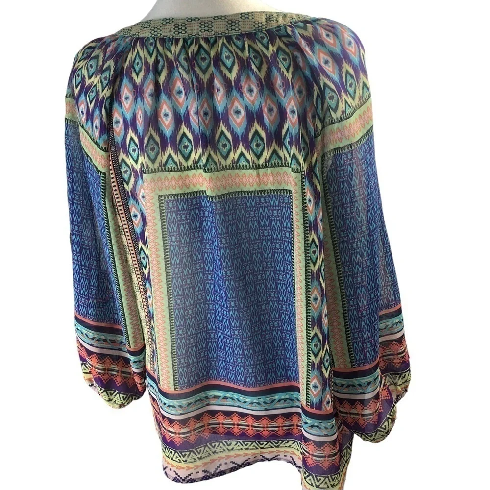 Figueroa & Flower Front Button Closure Sheer Blouse Women PXL Multicolor - Picture 5 of 9